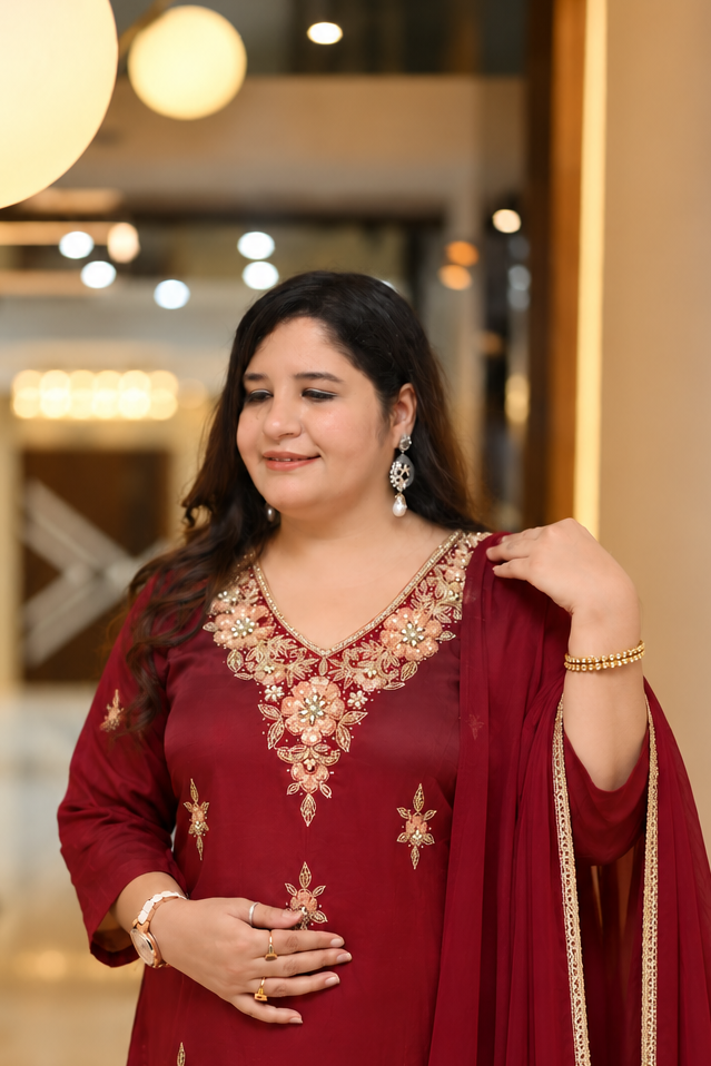 Maroon Zardosi hand embroidered Suit Set - Custom Made
