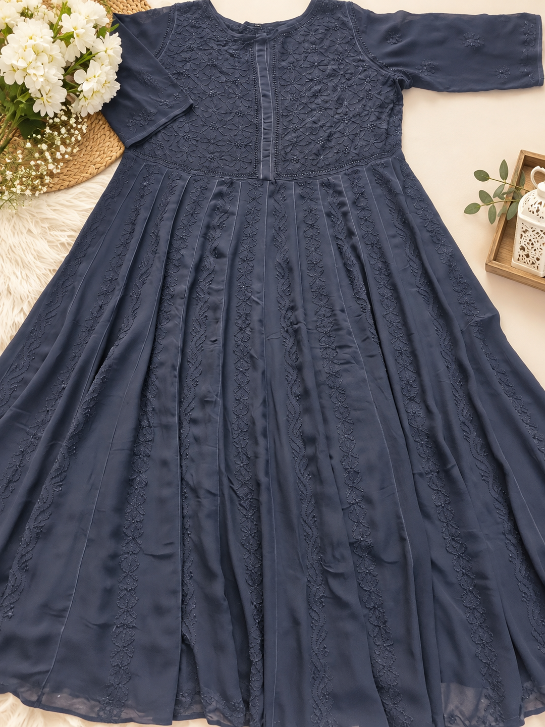 Navy Blue Georgette Chikankari Anarkali kurta