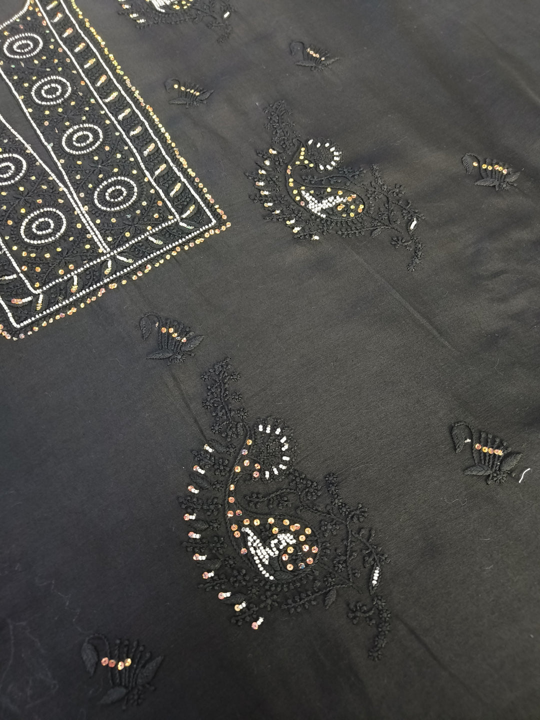 Black Chanderi Chikankari kurta Dupatta Fabric