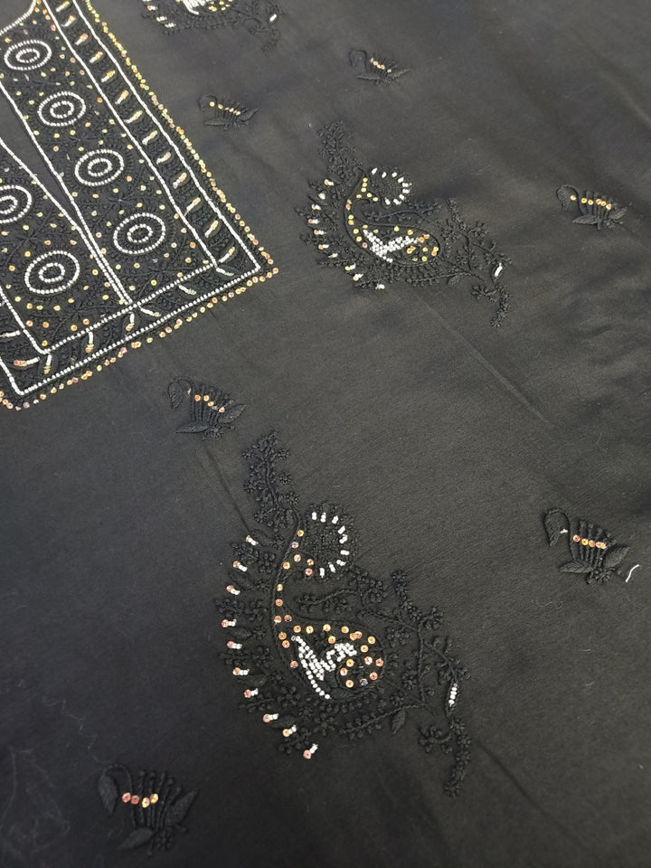 Black Chanderi Chikankari kurta Dupatta Fabric
