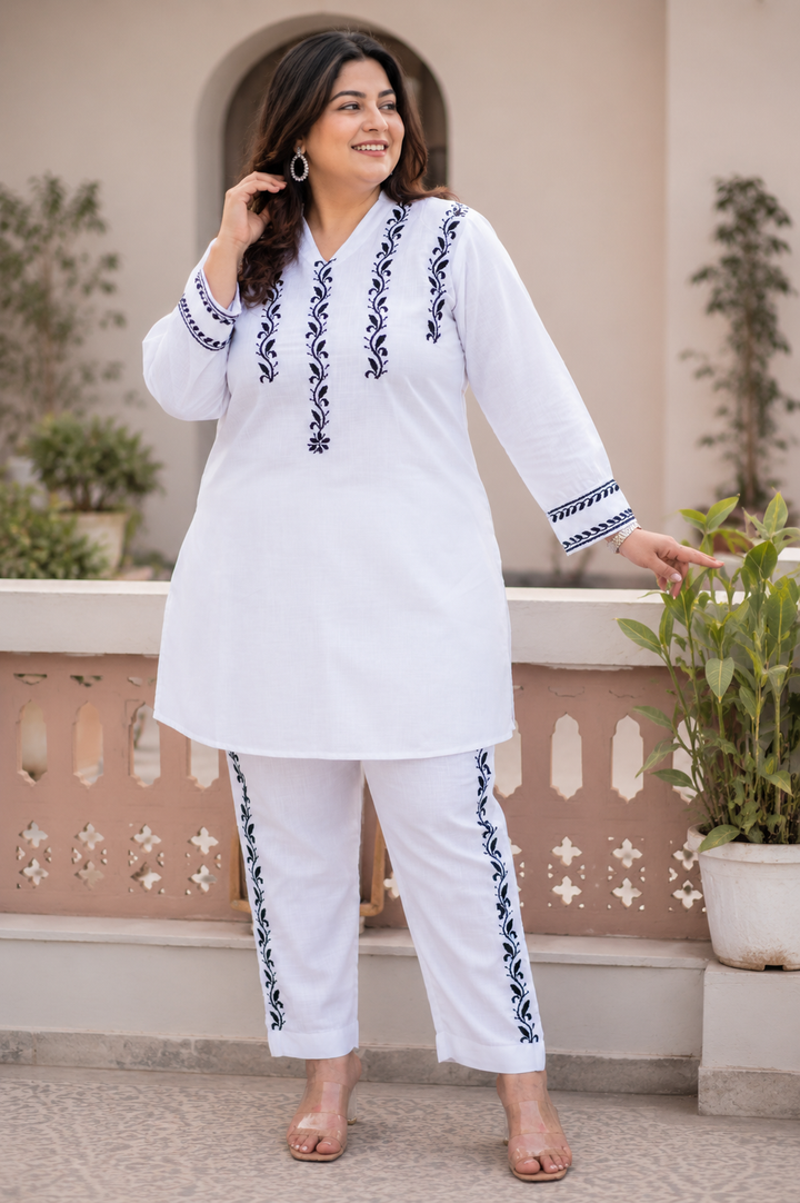 White Chikankari Co-Ord Set -Custom Made