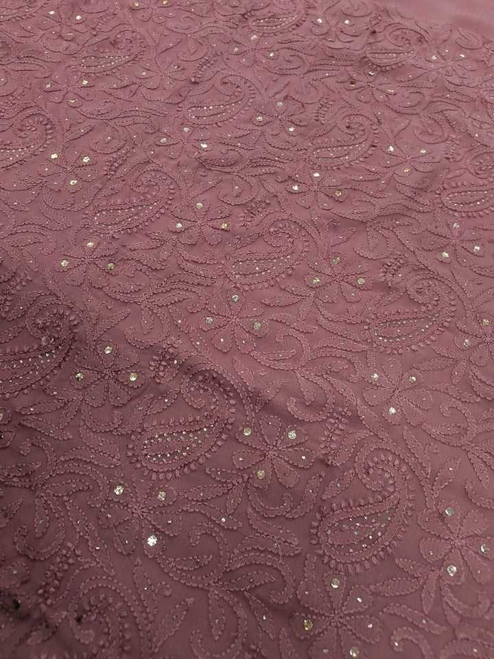 Brown Pure Georgette Chikankari kurta Dupatta Fabric