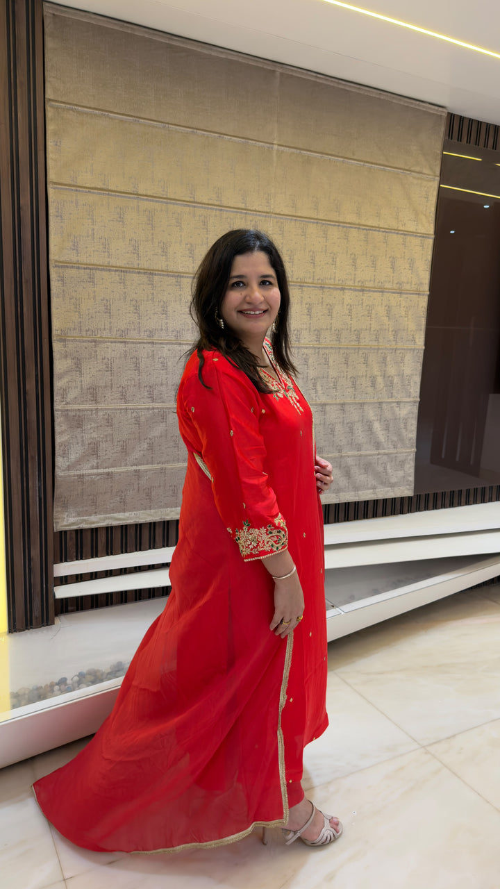 Red Hand Embroidered Suit Set -Custom Made