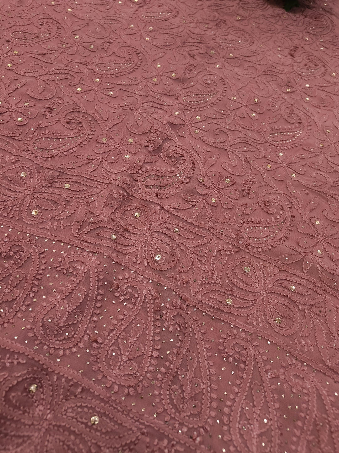 Brown Pure Georgette Chikankari kurta Dupatta Fabric