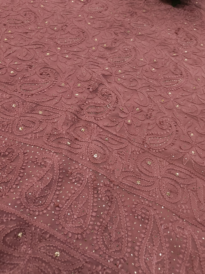 Brown Pure Georgette Chikankari kurta Dupatta Fabric