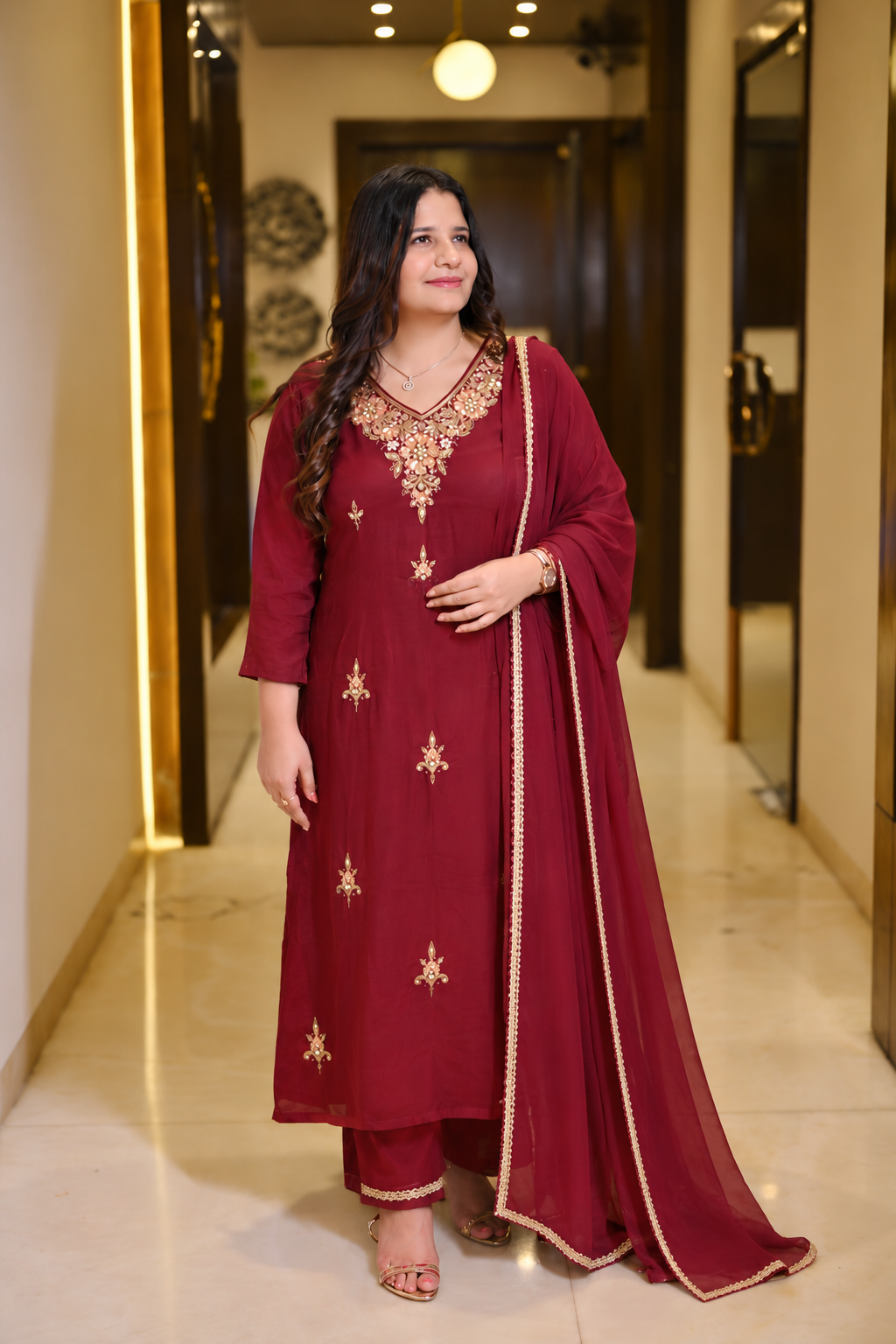 Maroon Zardosi hand embroidered Suit Set - Custom Made