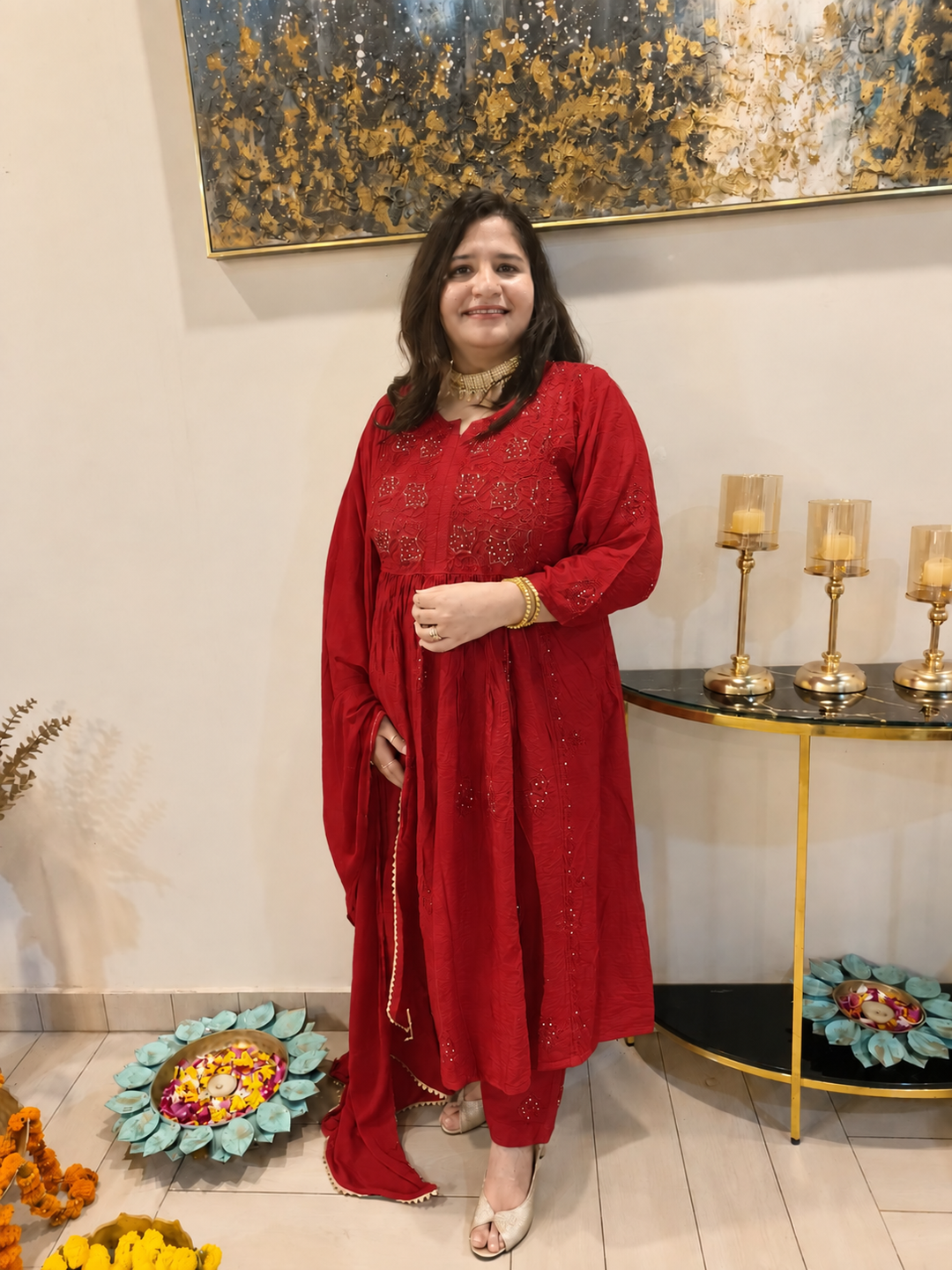 Maroon Chanderi Chikankari Suit Set