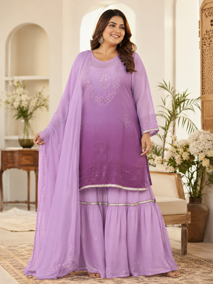 Purple ombre pure Georgette sharara set -Custom Made