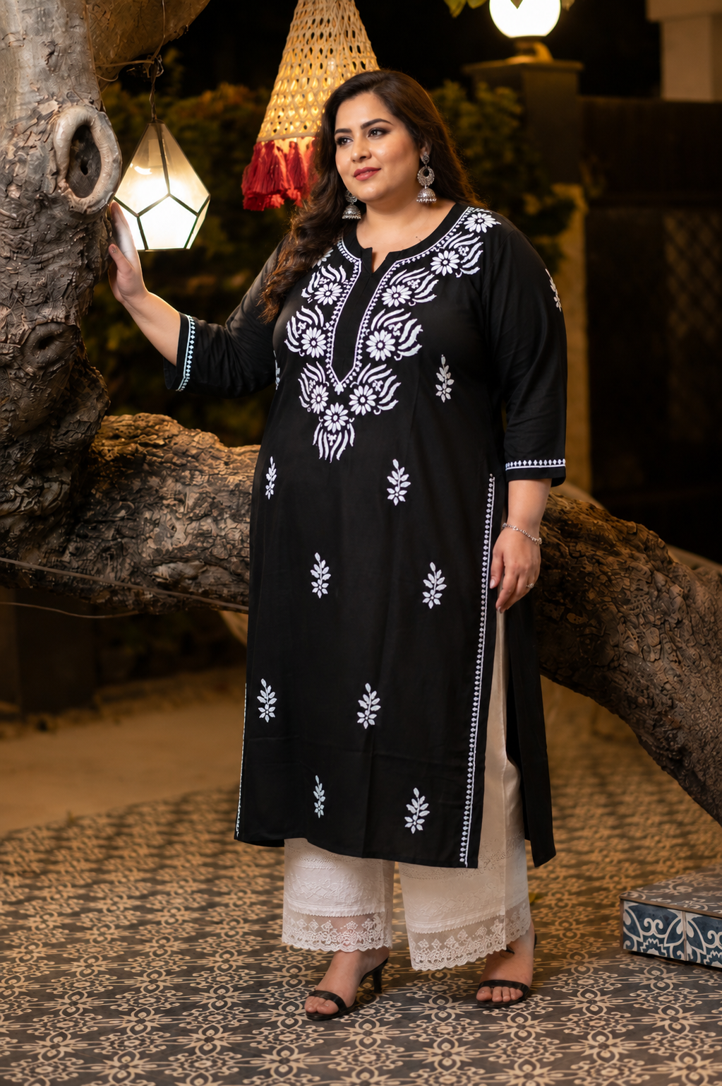 Black Rayon Chikankari Kurta