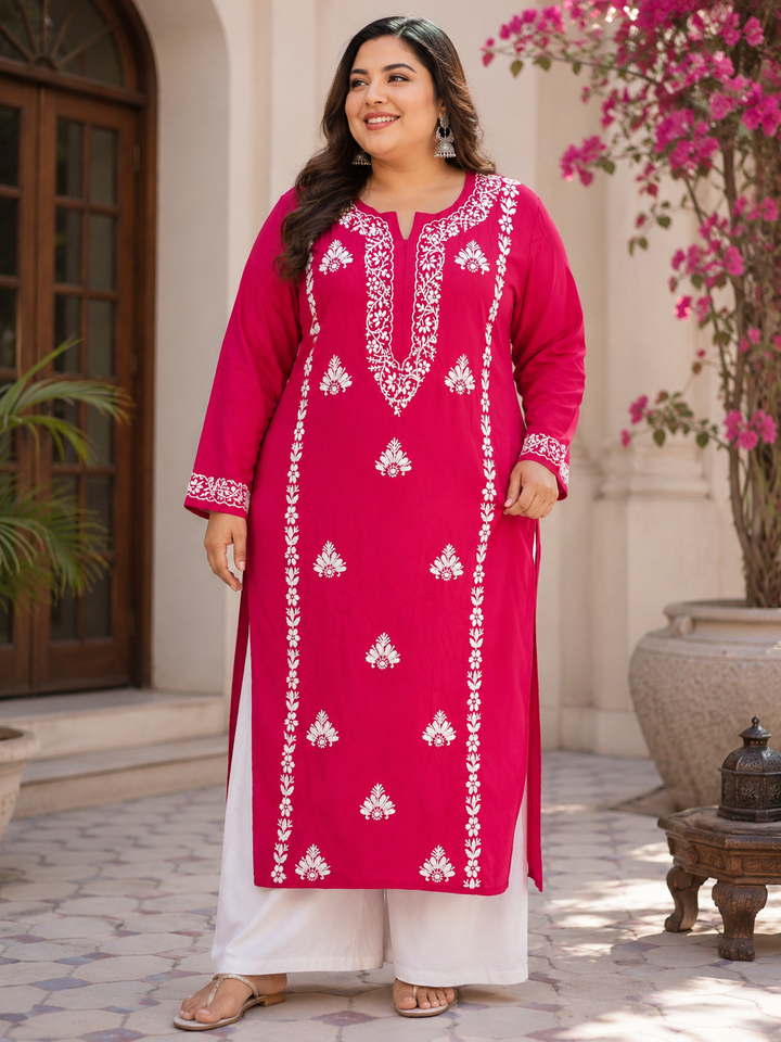 Rani Pink  Rayon Chikankari Kurta