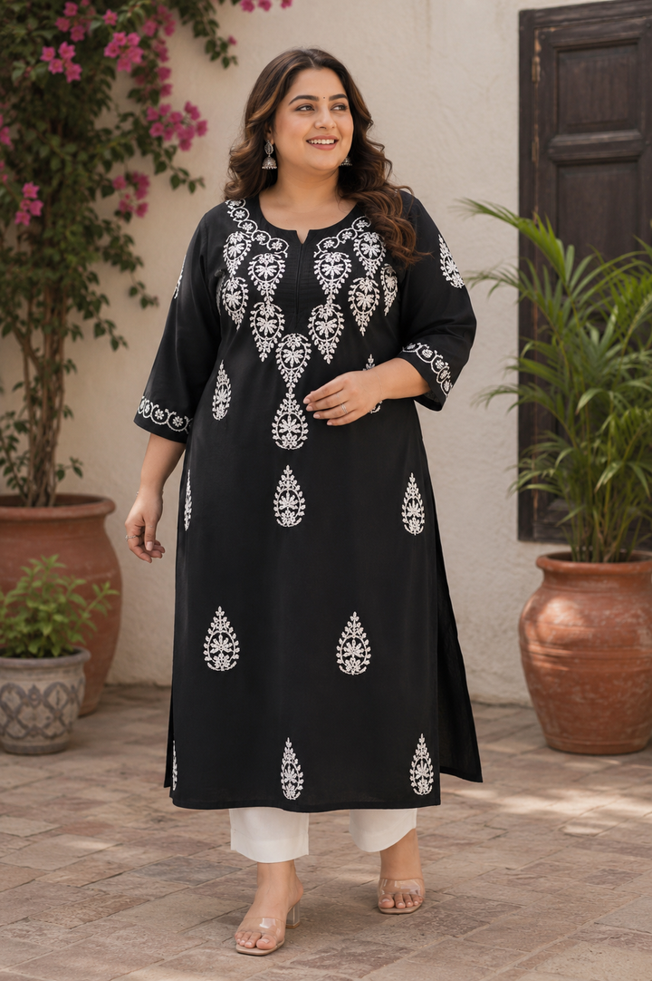 Black Rayon Chikankari Kurta-Custom Made