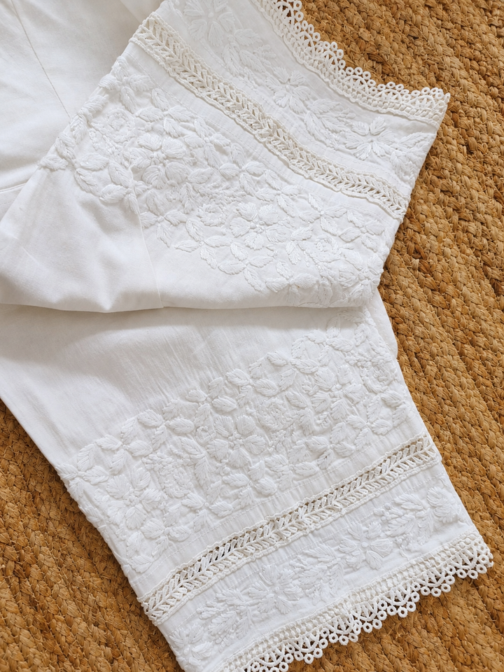 White chikankari Lycra pant