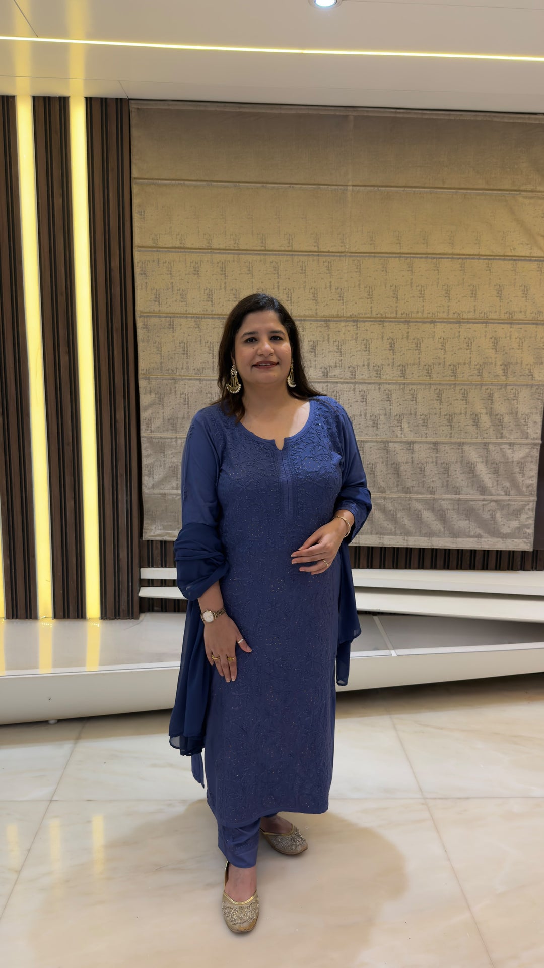 Navy Blue Rayon Chikankari Suit Set-Custom Made