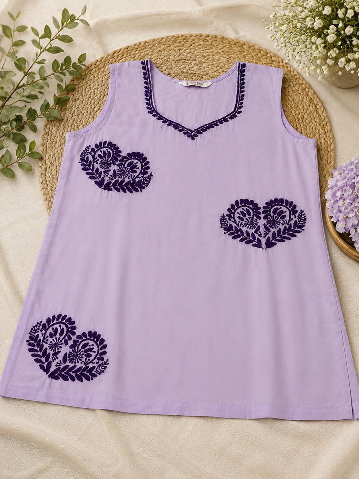 Lavender rayon Chikankari short kurta