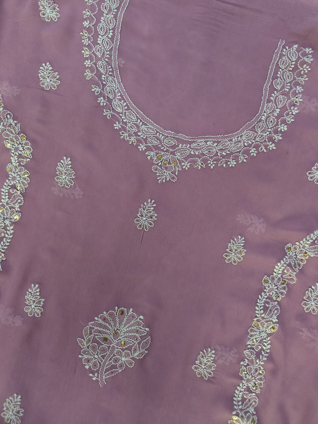 Lavender Georgette Chikankari Kurta duppata Fabric