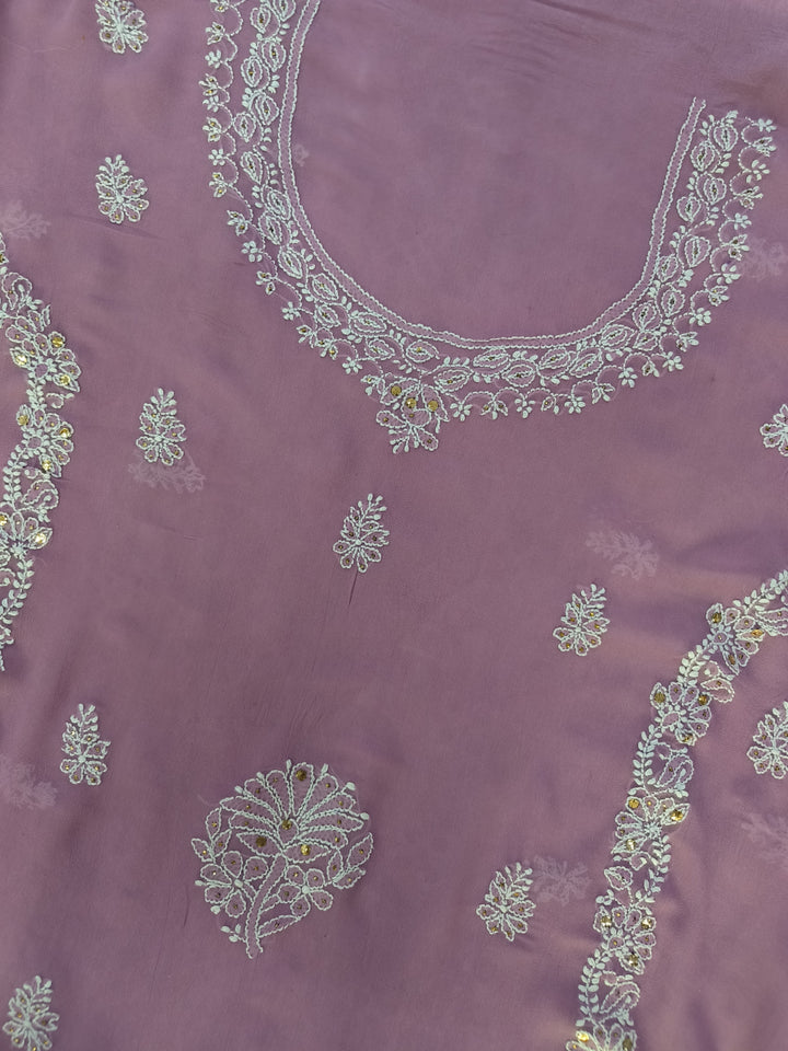 Lavender Georgette Chikankari Kurta duppata Fabric