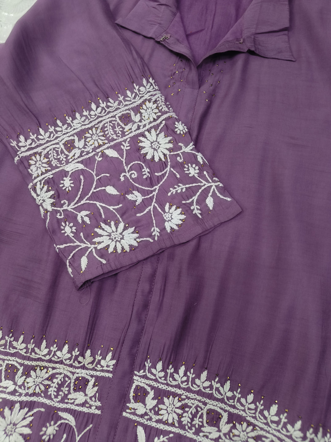 Lavender Chanderi Chikankari Co-ord set-Custom made