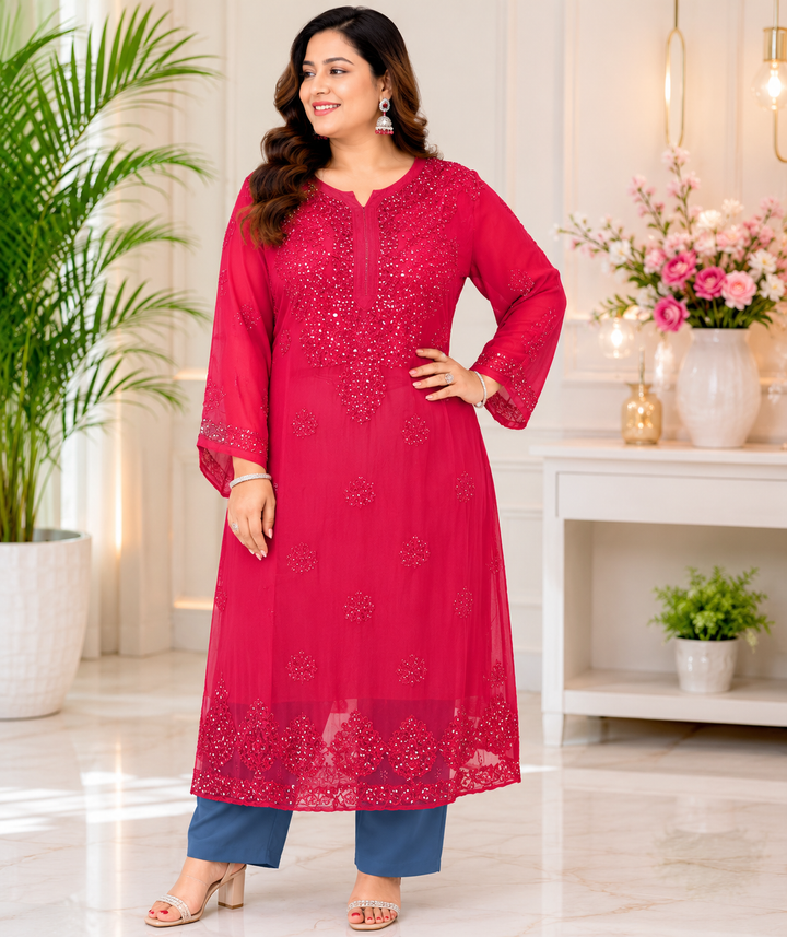 Red Georgette Chikankari kurta