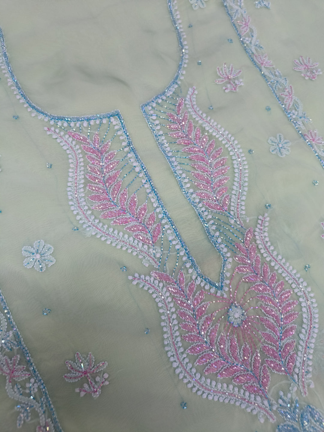 Mint green Chikankari kurta Duppata Fabric