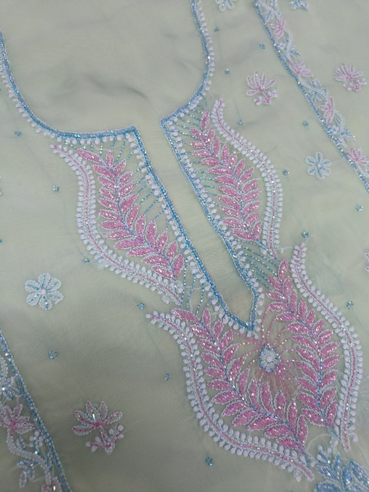 Mint green Chikankari kurta Duppata Fabric