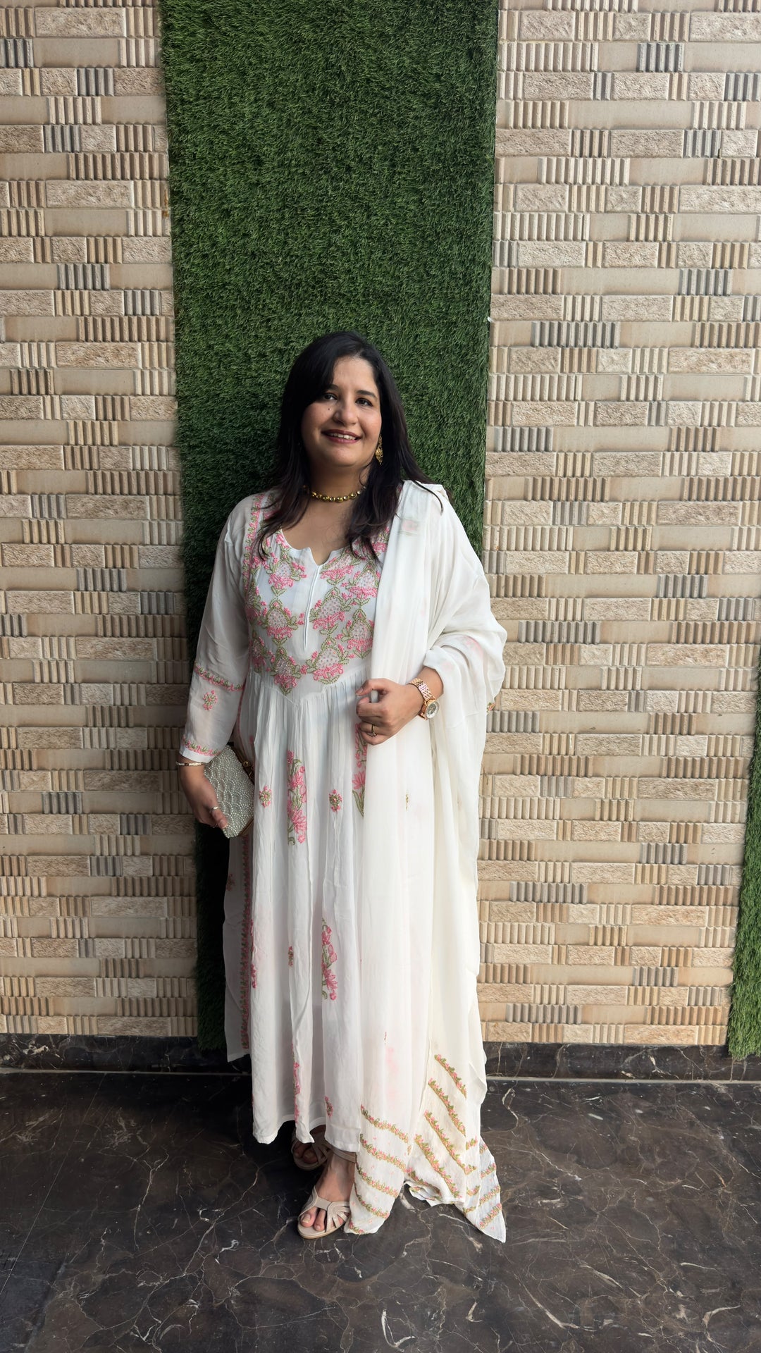 White A-line Chikankari Georgette Set - Custom made