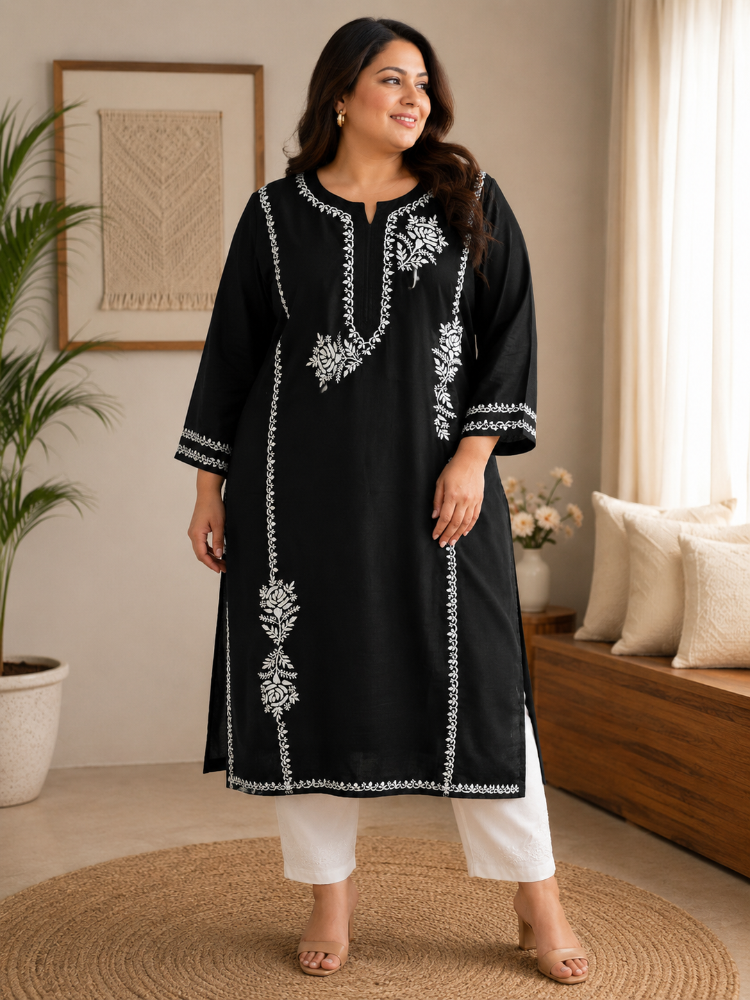 Linen black Chikankari Kurta