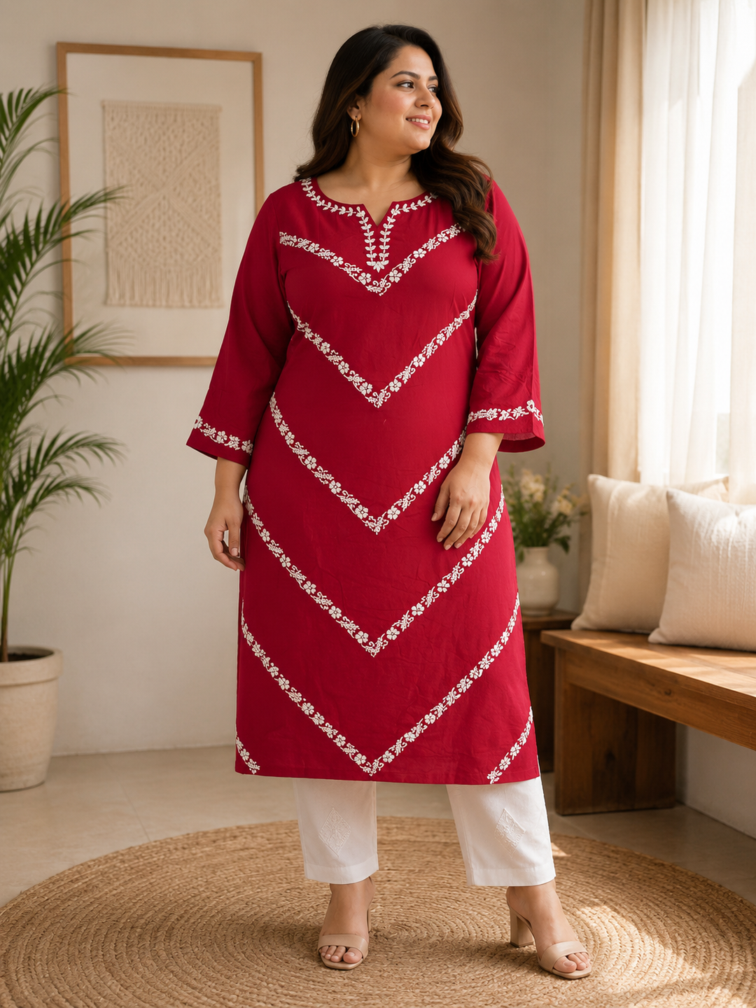 Maroon Rayon Chikankari kurta-Custom Made