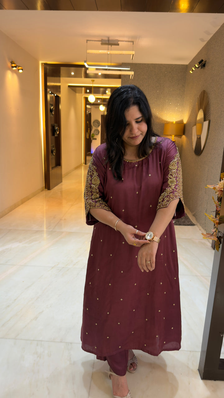 Brown Hand Embroidered Suit Set -Custom Made