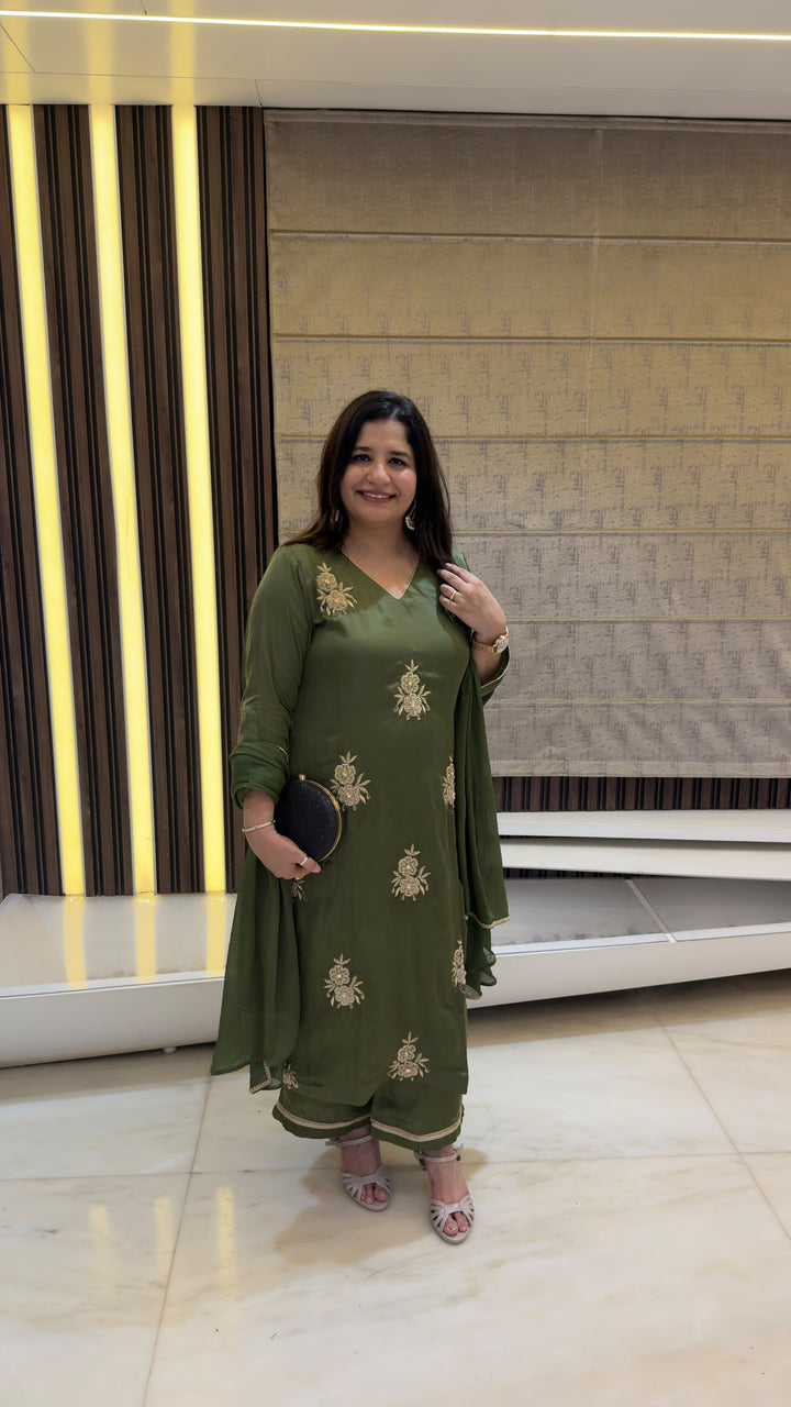Green Hand Embroidered Suit Set -Custom Made