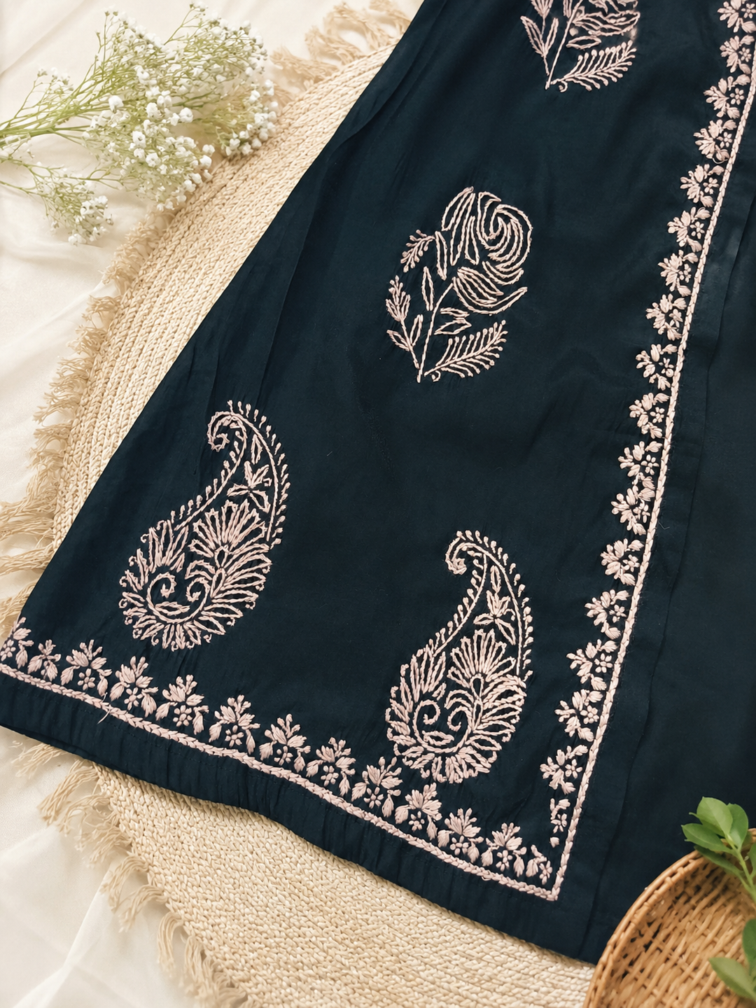 Black Chanderi Chikankari shrug Set -Custom Made