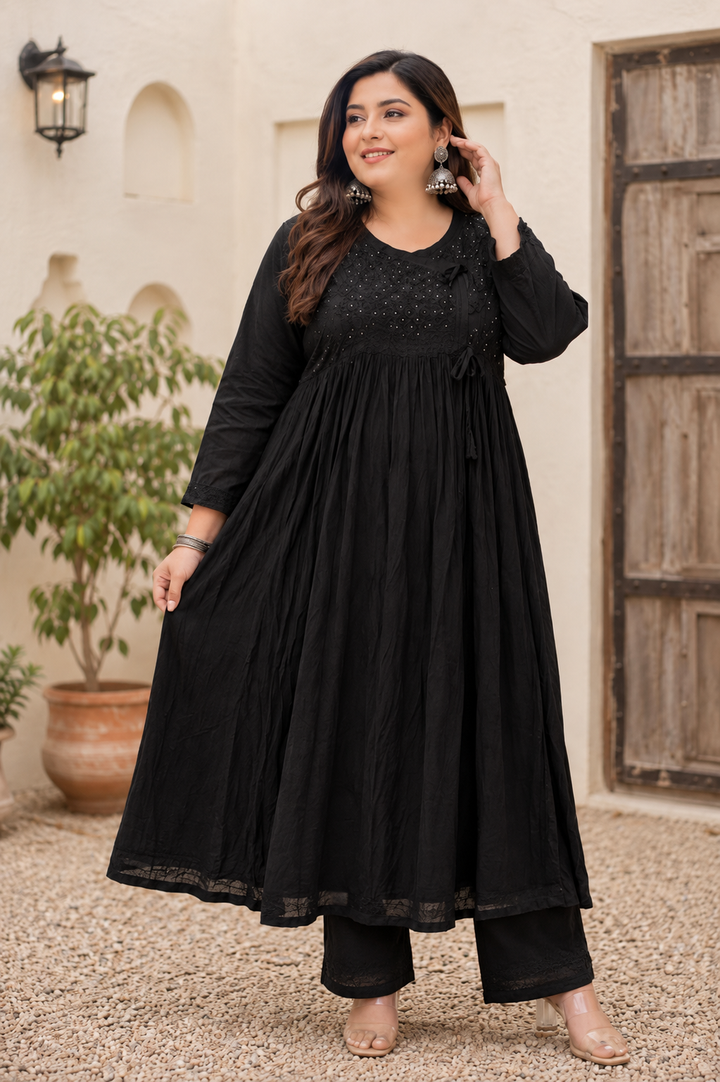 Black A -Line Chikankari Set
