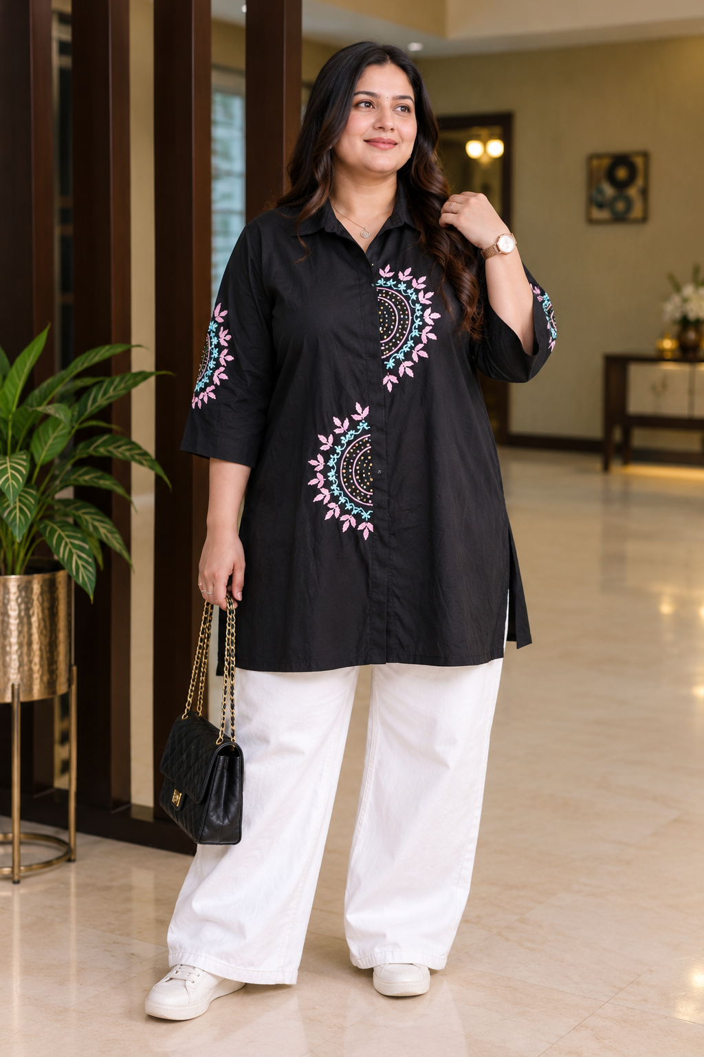 Black Rayon Chikankari Short kurta - Custom Made