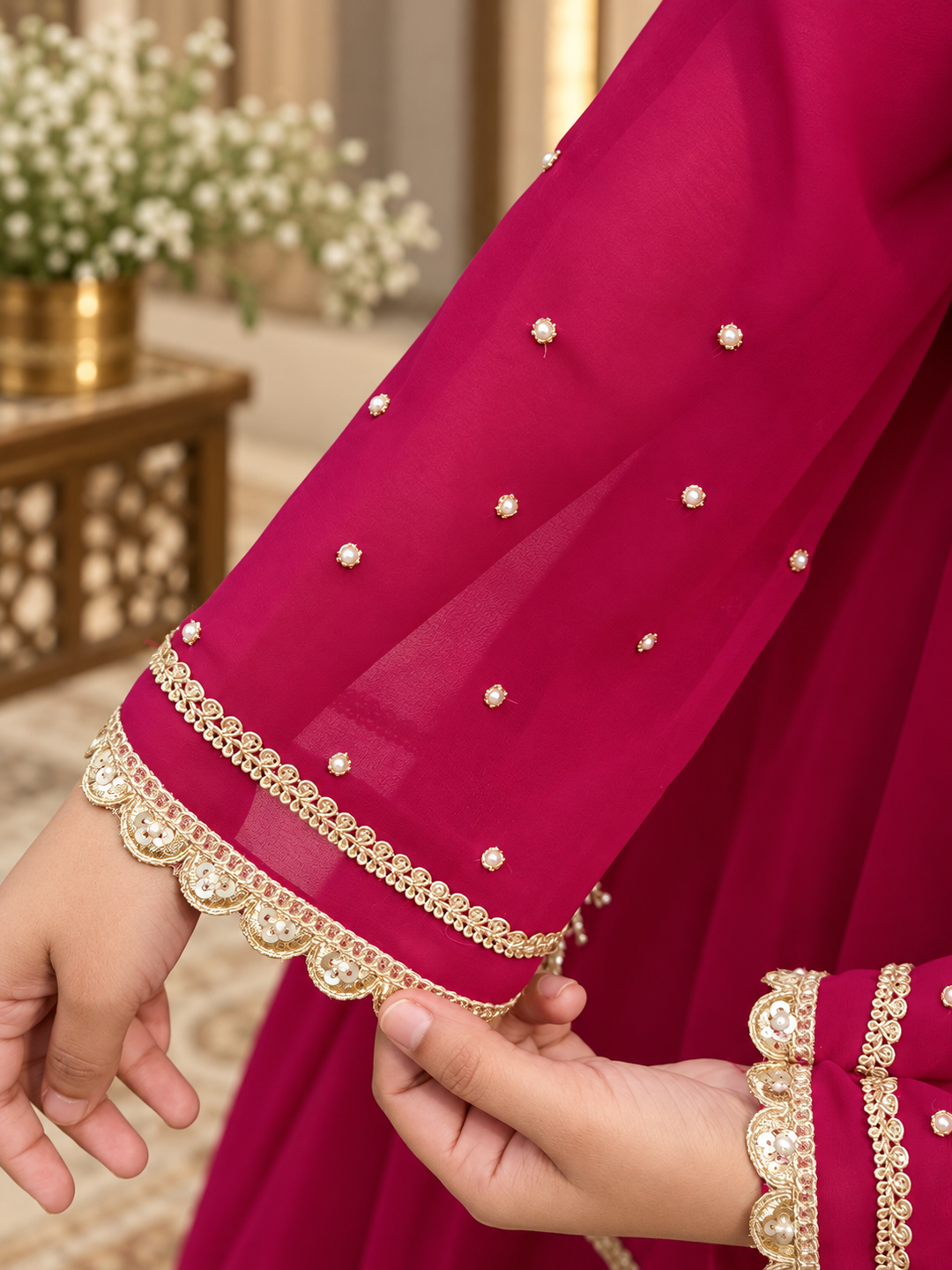 Rani Pink Georgette kurta plazzo set -Custom Made