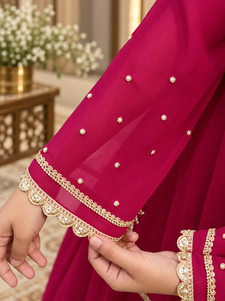 Rani Pink Georgette kurta plazzo set -Custom Made