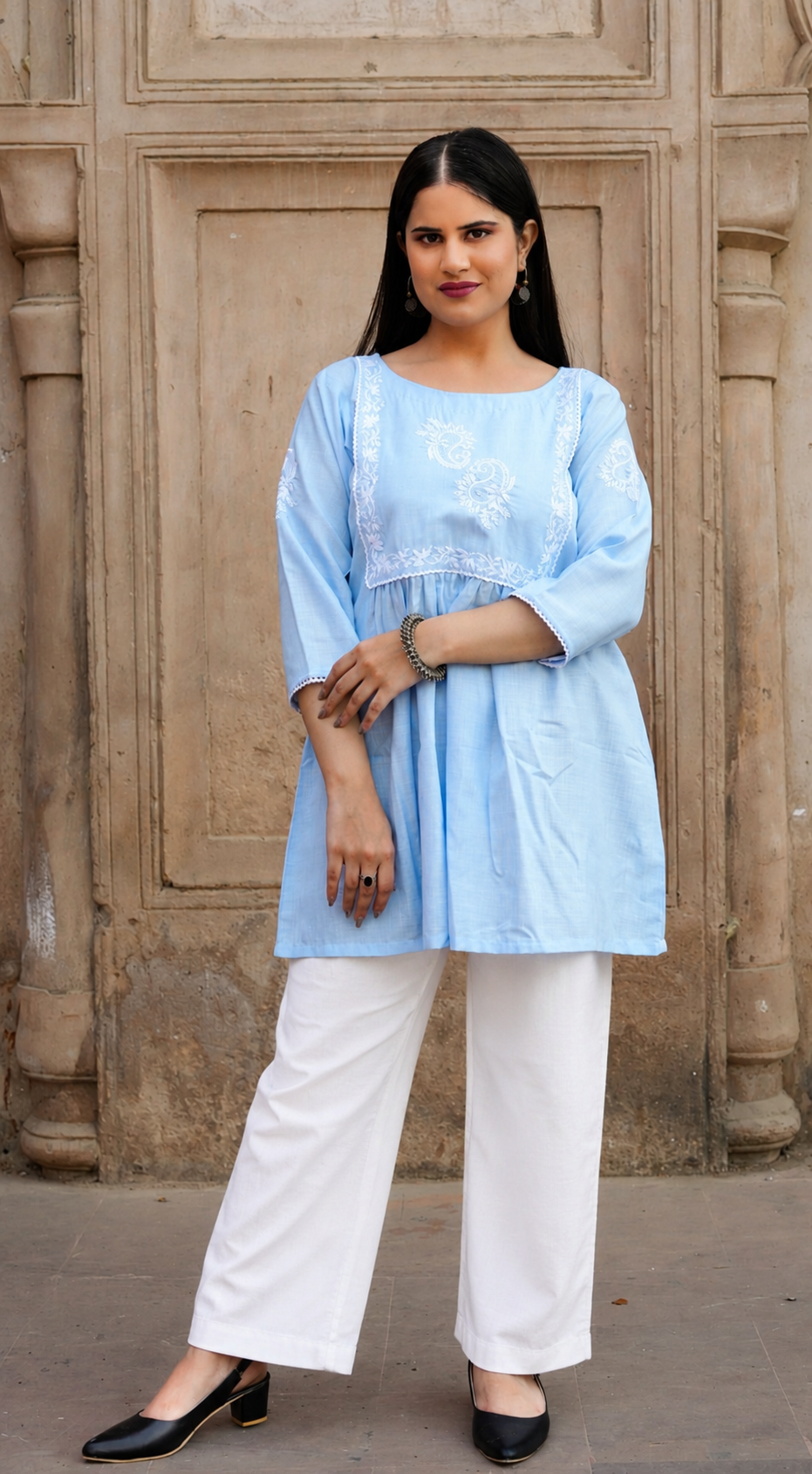 Sky Blue Chikankari Short Kurta