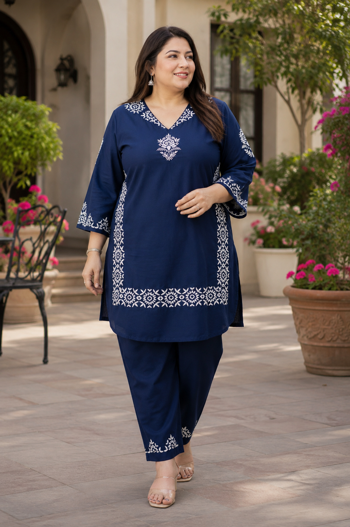 Navy Blue Chikankari Co-Ord Set -Custom Made