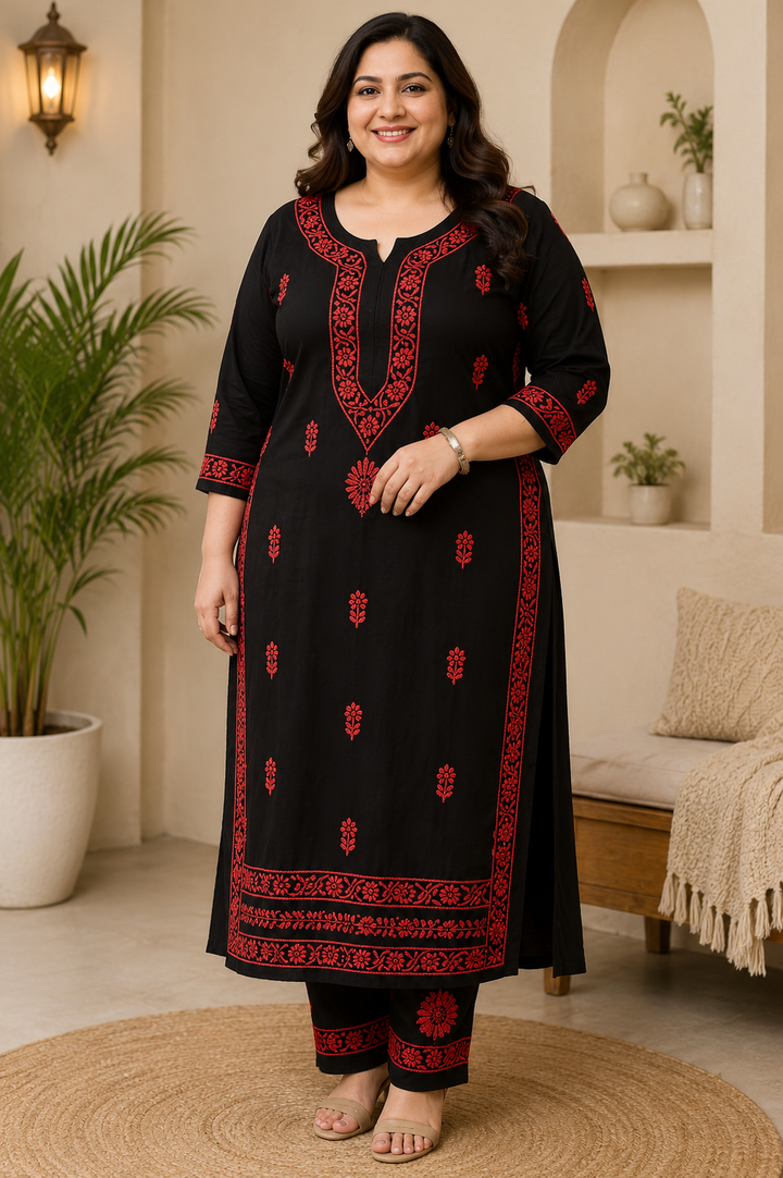 Black Rayon Chikankari Kurta Pant Set -Custom Made