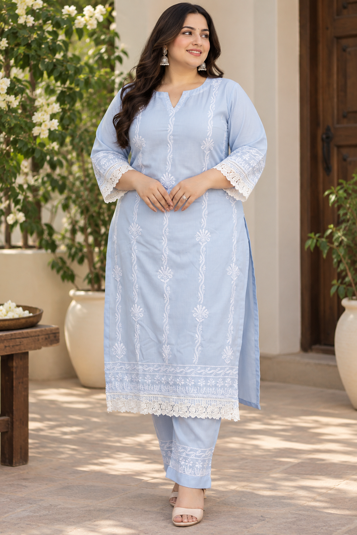 Sky Blue Chikankari Co-Ord Set
