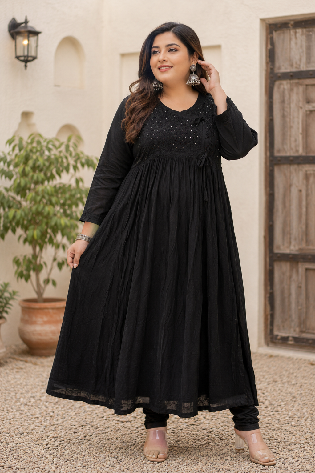 Black A -Line Chikankari Set