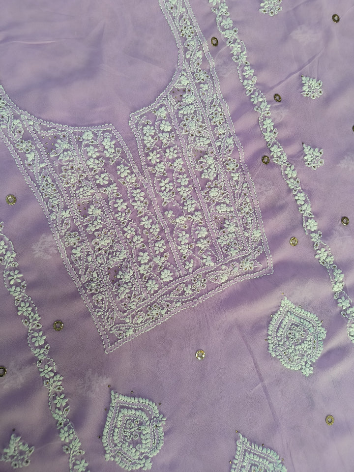 Lilac Lavender Georgette Chikankari Kurta duppata fabric