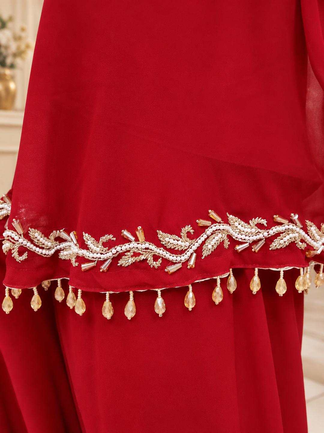 Maroon Georgette embroidered Kurta Plazzo set -Custom Made