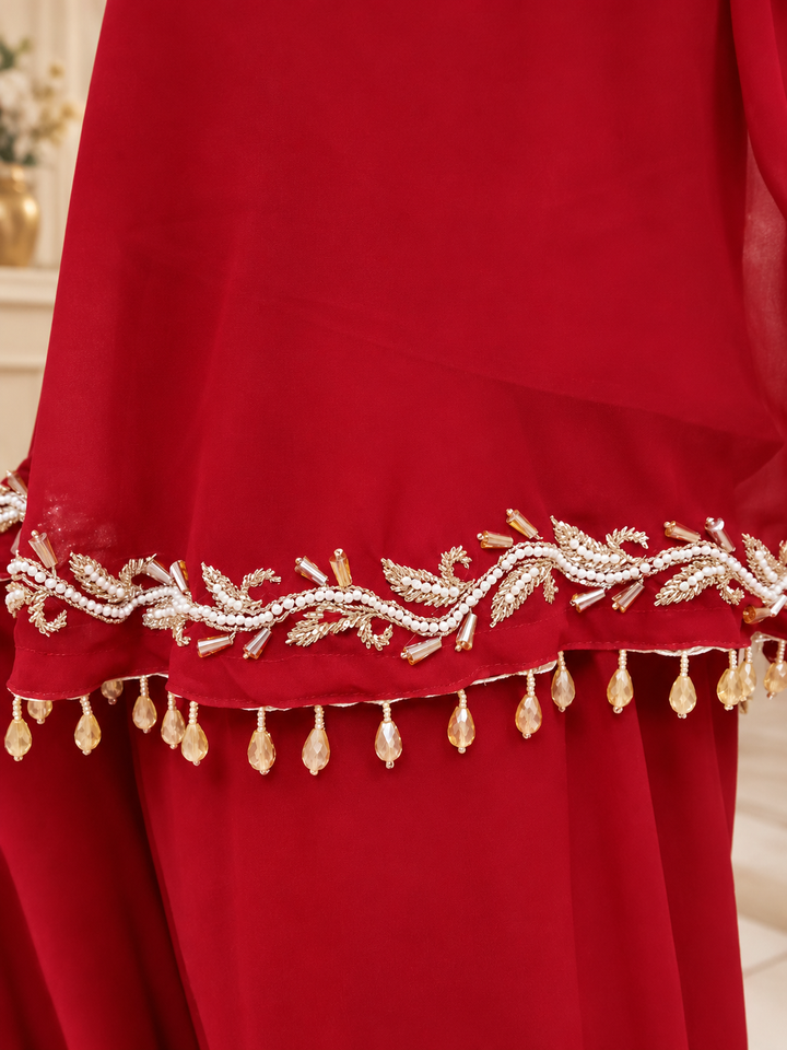 Maroon Georgette embroidered Kurta Plazzo set -Custom Made
