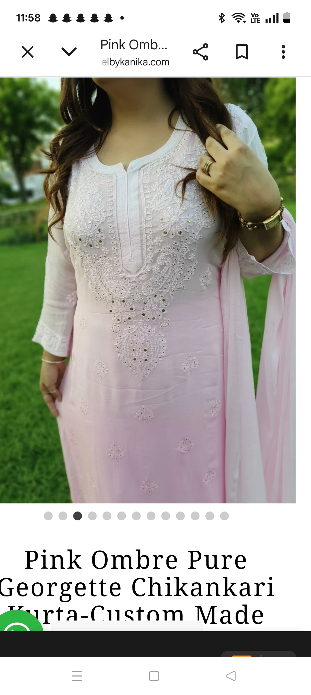 Pink Ombre Pure Georgette Chikankari Kurta