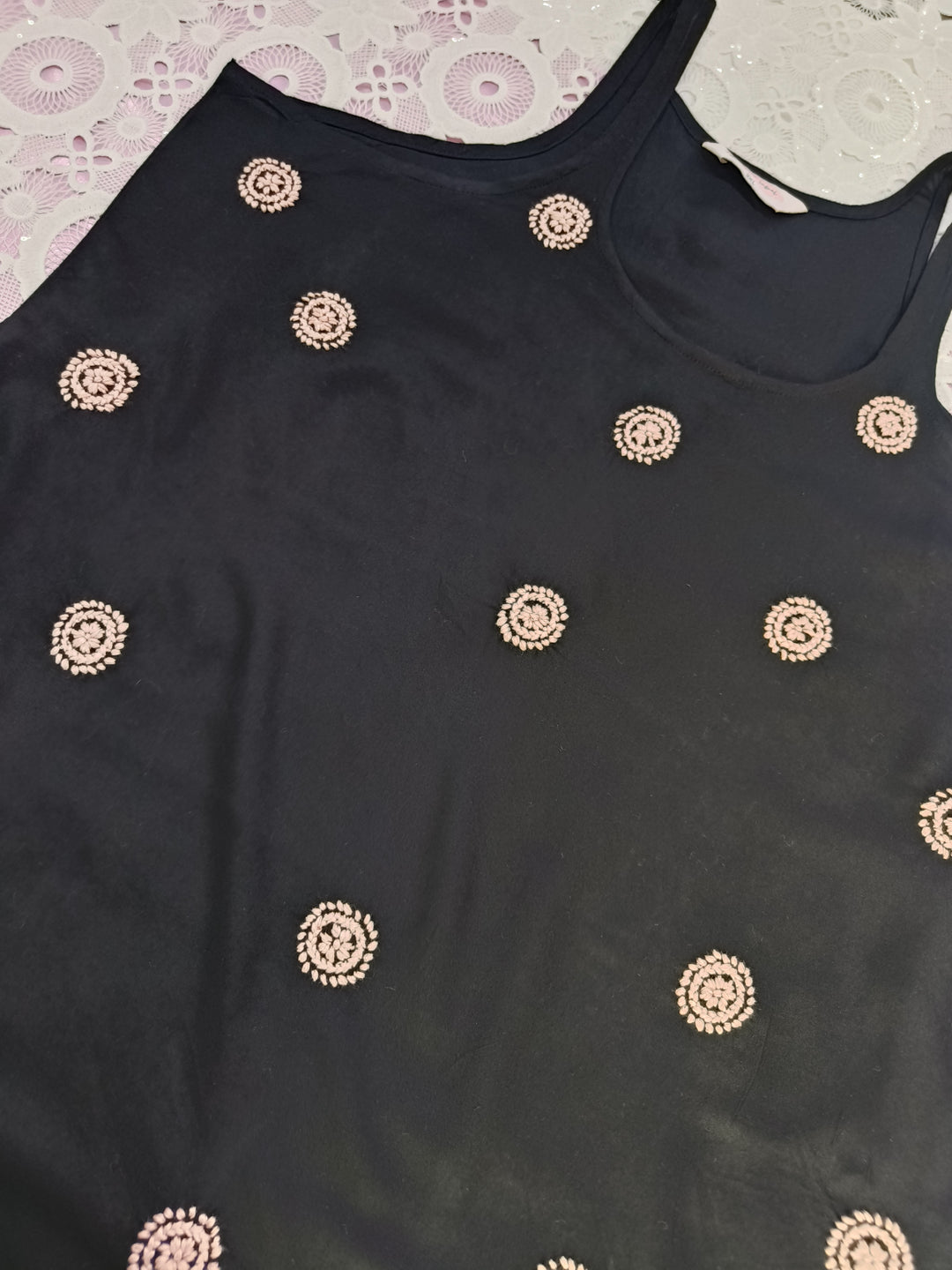 Black Rayon Chikankari short kurta - Custom Made