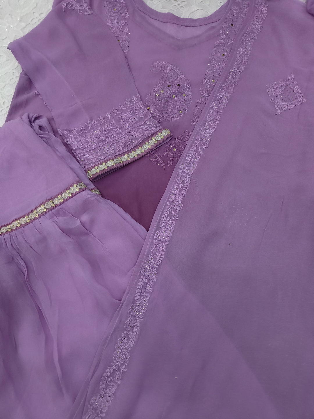 Purple ombre pure Georgette sharara set -Custom Made