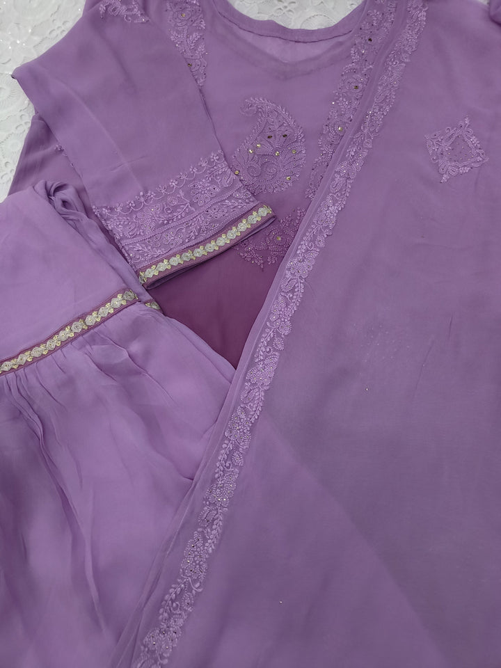 Purple ombre pure Georgette sharara set -Custom Made