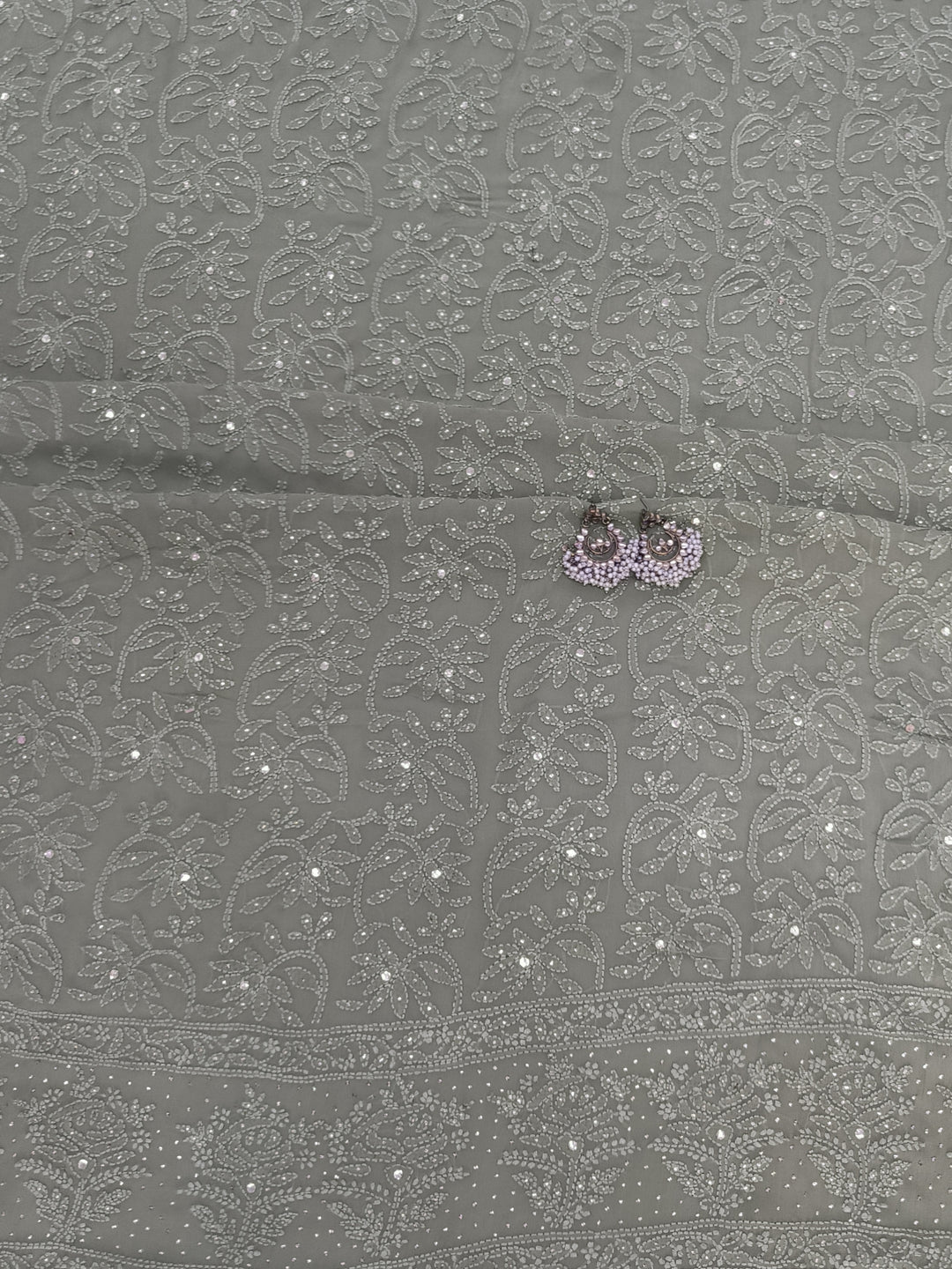 Sage green Georgette Chikankari Kurta duppata fabric