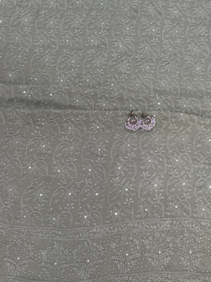 Sage green Georgette Chikankari Kurta duppata fabric