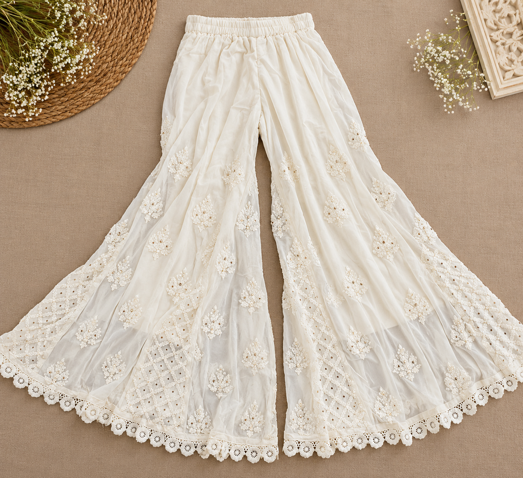 White Georgette Chikankari plazzo