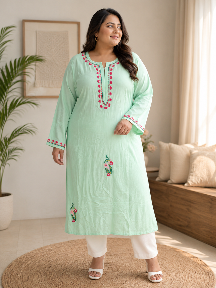 Sea green rayon Chikankari Kurta
